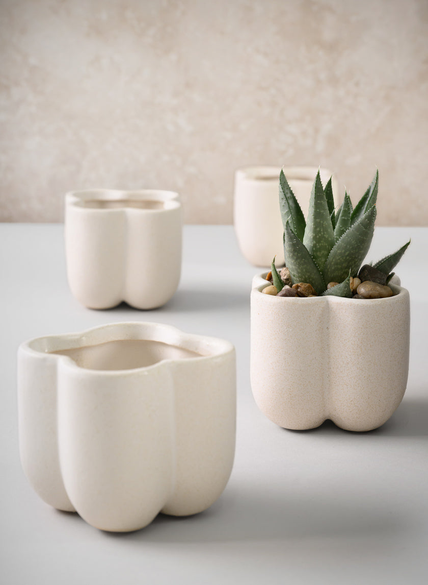 3.25in Tall Sand White Freya Ceramic Cachepot, Set of 4 Decor Jamaligarden