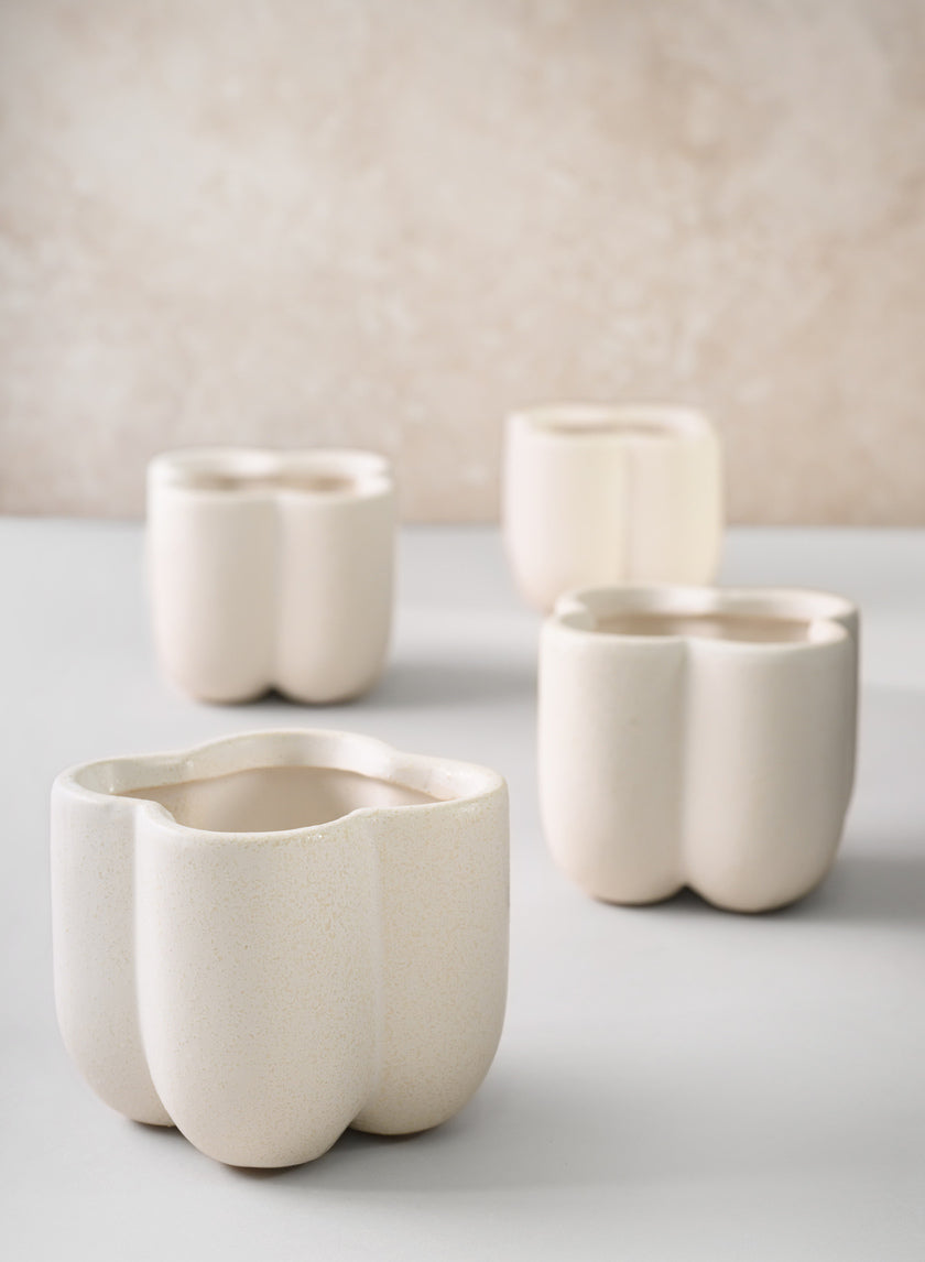 3.25in Tall Sand White Freya Ceramic Cachepot, Set of 4 Decor Jamaligarden