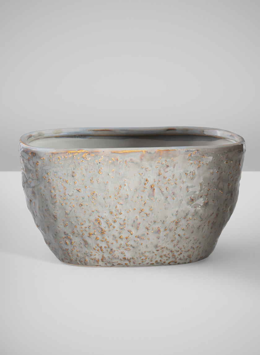 4.5in Tall Bursa Oval Taupe Ceramic Cachepot Decor Jamaligarden