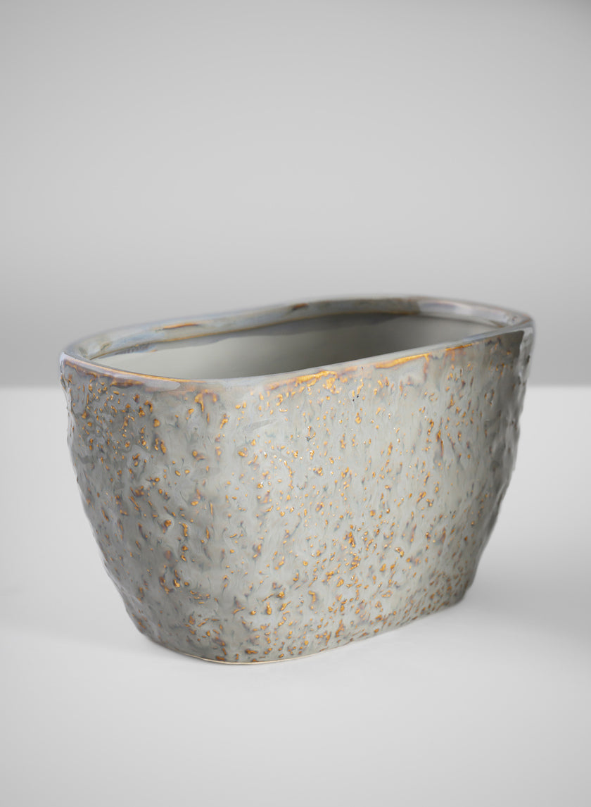 4.5in Tall Bursa Oval Taupe Ceramic Cachepot Decor Jamaligarden