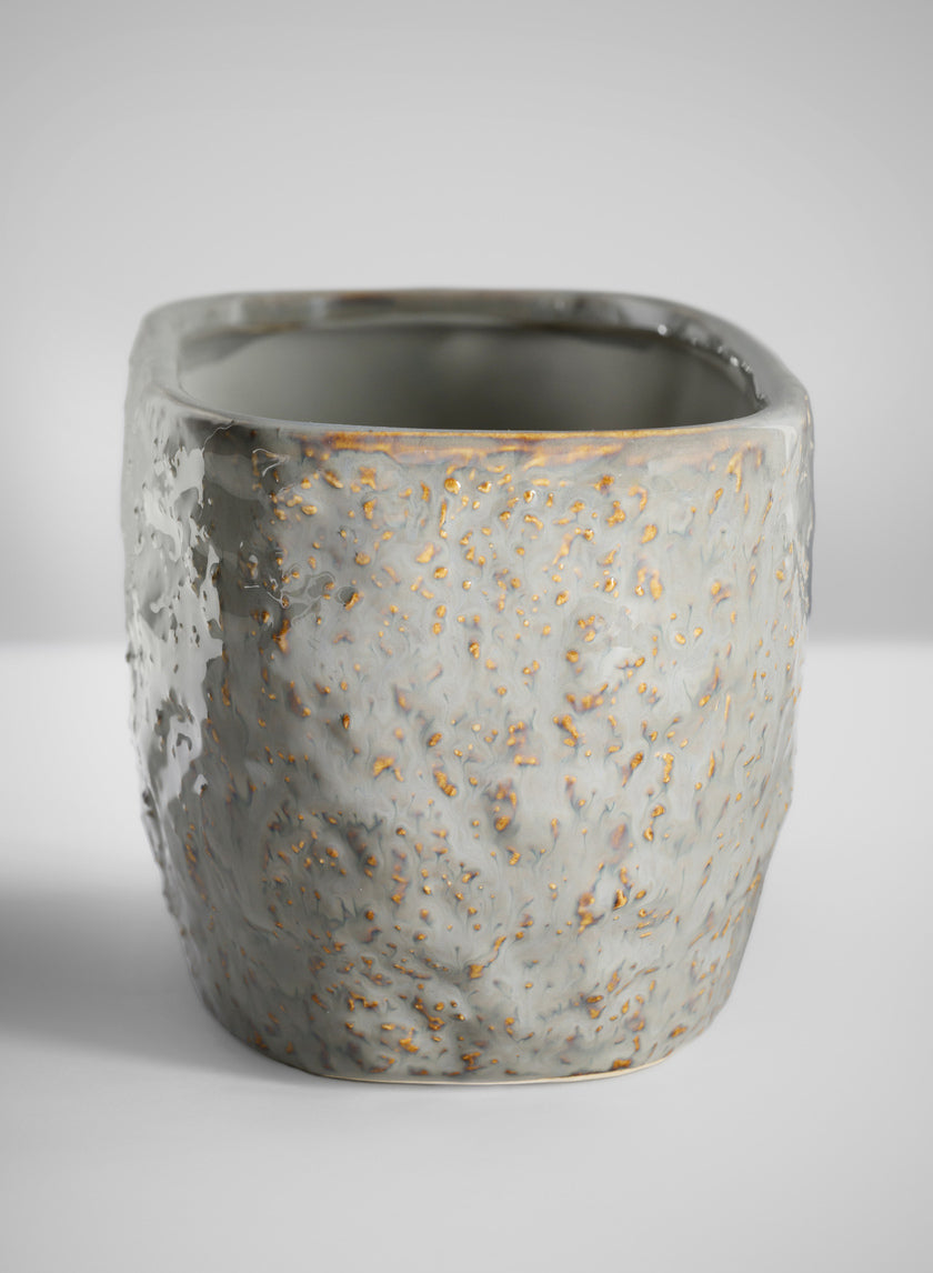 4.5in Tall Bursa Oval Taupe Ceramic Cachepot Decor Jamaligarden