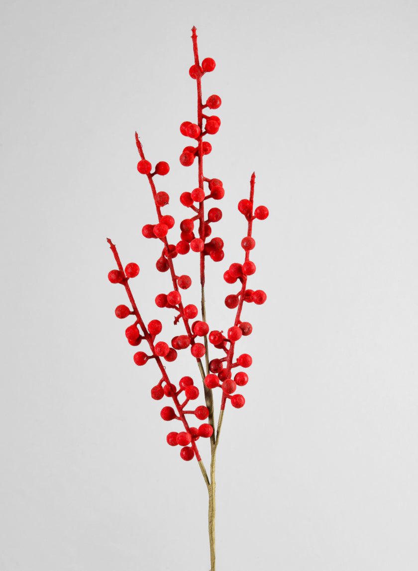24in Long Red Flocked Berry Stem Decor Jamaligarden