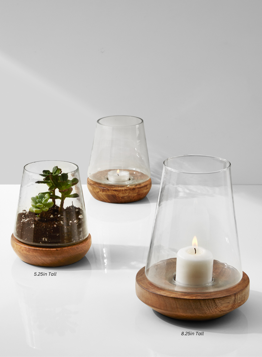 Glass Vase On Wood Base Decor Jamaligarden