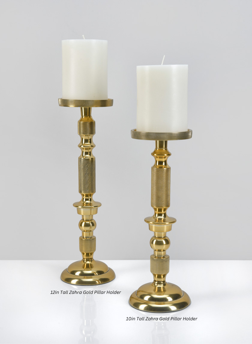 12in Tall Zahra Gold Pillar Holder Decor Jamaligarden