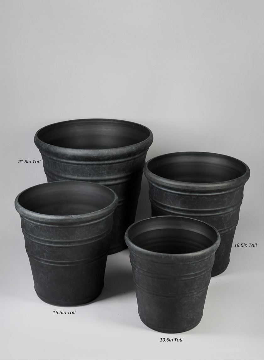 Manhattan Black Light Weight PVC Rolled Rim Planter Decor Jamaligarden