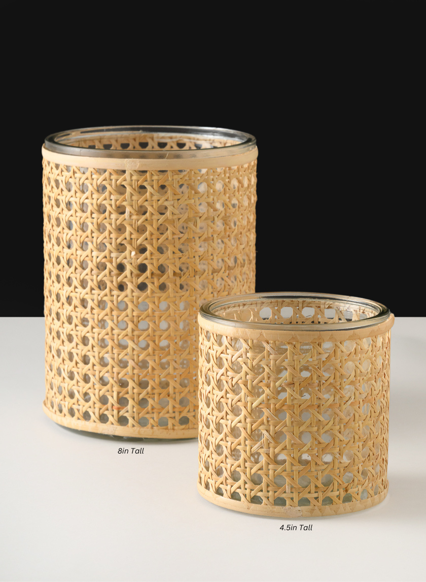 Indochine Cane Weaved Glass Cylinder Decor Jamaligarden
