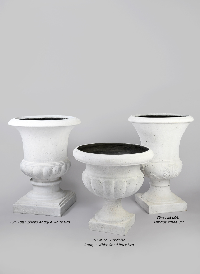 19.5in Tall Cordoba Antique White Sand Rock Urn Decor Jamaligarden