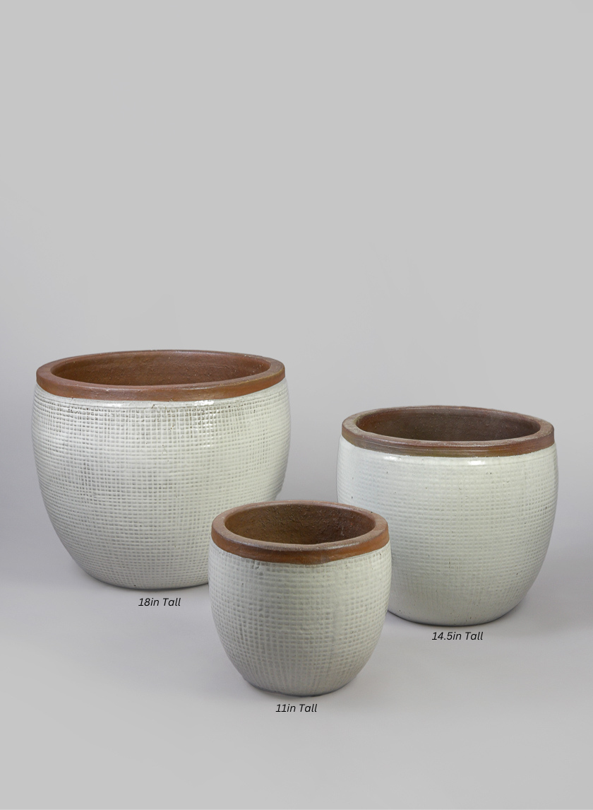 Rimmed Bowl Clay &amp; Ceramic Planter, Yucatan Stone White Decor Jamaligarden