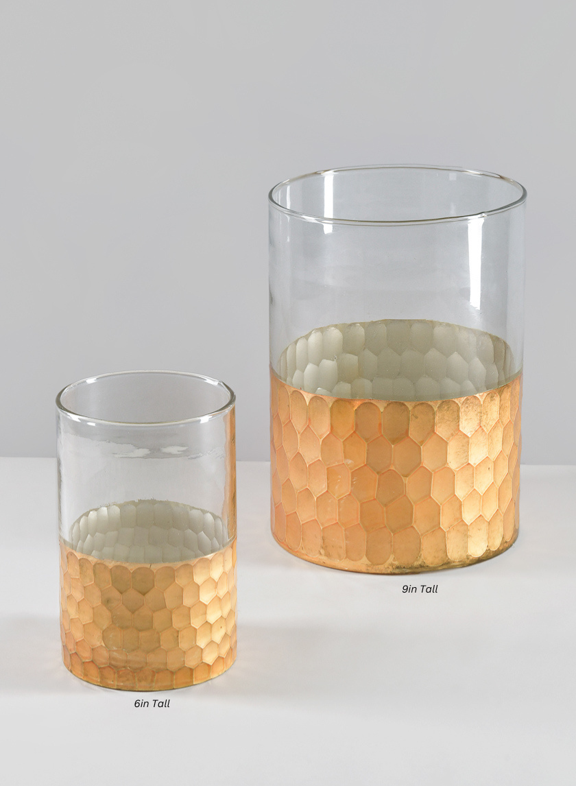 Antique Gold, Behram Dual Tone Clear Hammered Glass Vase Decor Jamaligarden