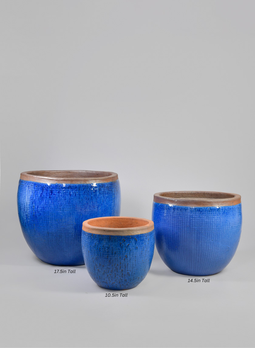 Rimmed Clay &amp; Ceramic Planter Bowl, Santorini Blue Decor Jamaligarden