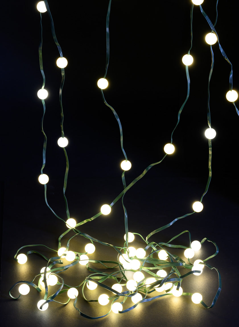 32ft Long LED Pearl Ball Classic Ferry String Light, Warm White, Green Cord Decor Jamaligarden