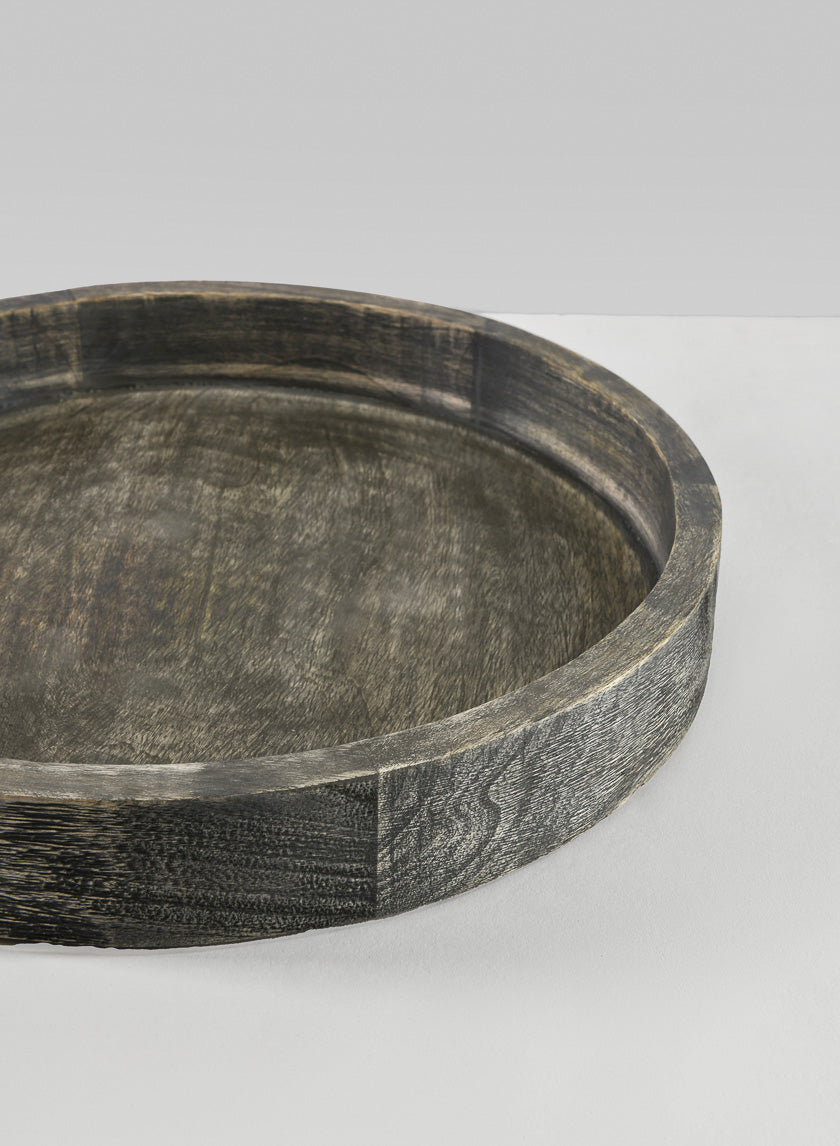 14in Wide Belgham Brushed Black Round Tray Decor Jamaligarden