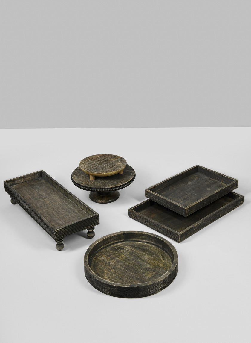 14in Wide Belgham Brushed Black Round Tray Decor Jamaligarden