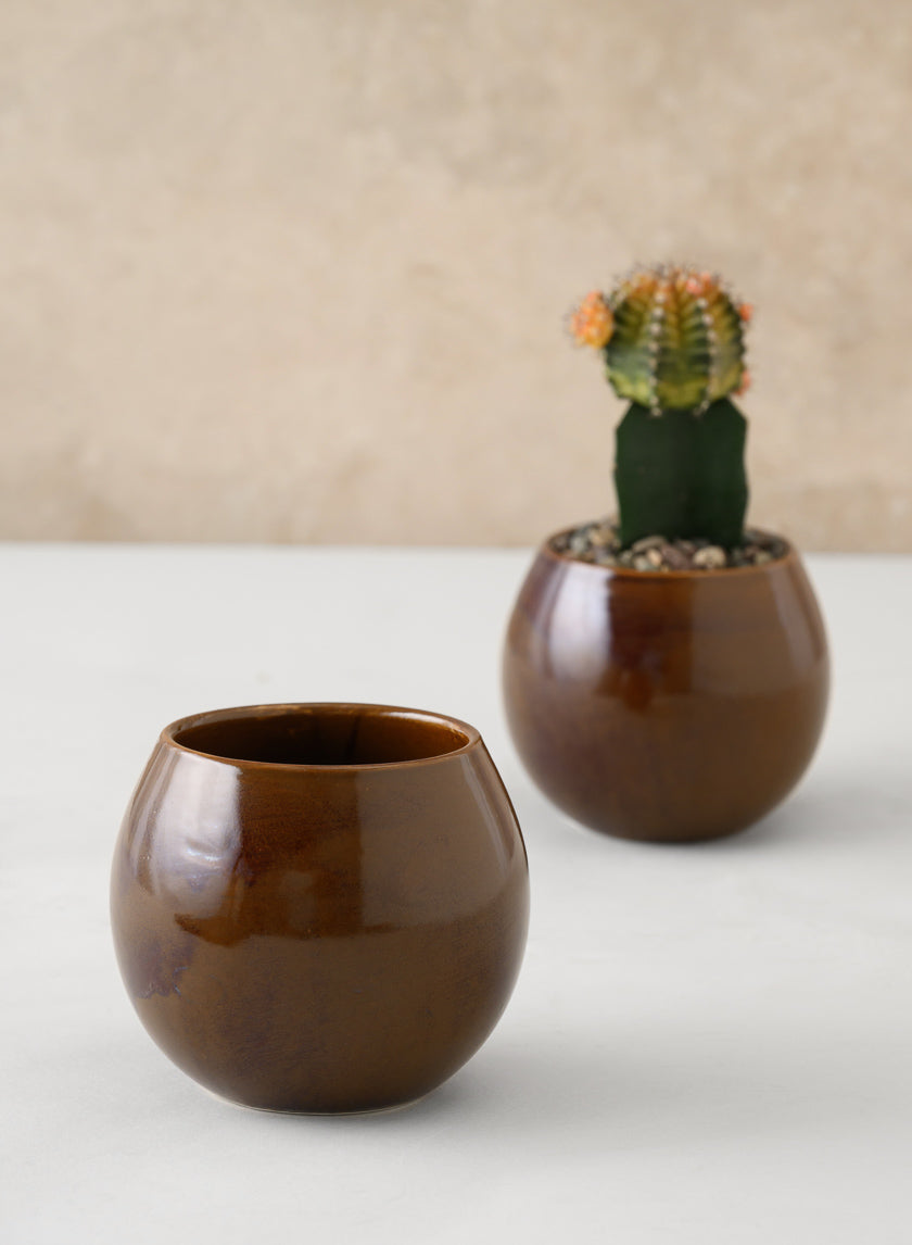 3.25in Tall Guan Oxblood Mini Ceramic Pots, Set of 2 Decor Jamaligarden