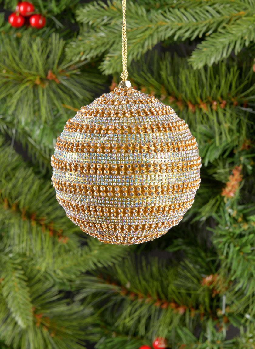 3.5in Round Dual Tone Crystal Bead Ornament Decor Jamaligarden