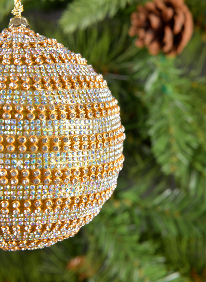 3.5in Round Dual Tone Crystal Bead Ornament Decor Jamaligarden