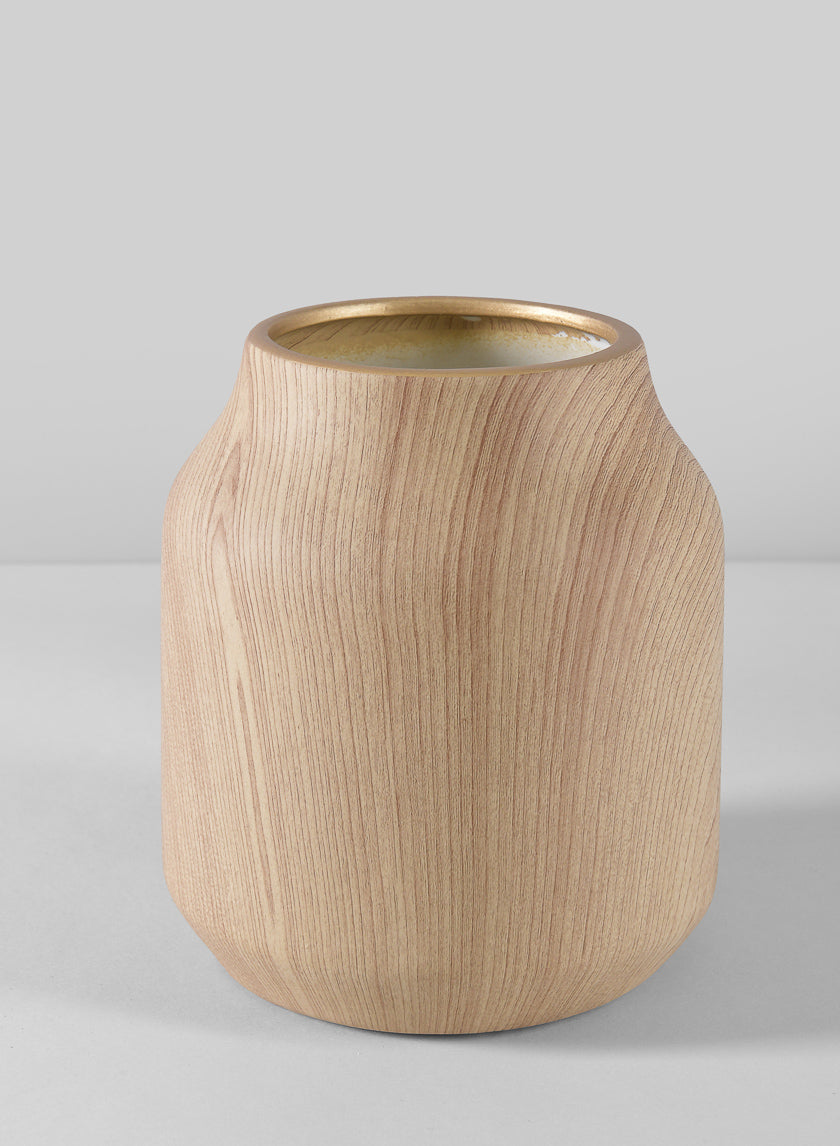 6in Tall Ajisai Natural Wood Look Ceramic Deco Vase Decor Jamaligarden