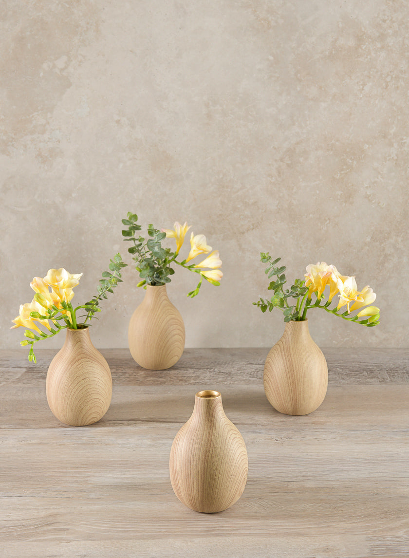 5in Tall Asagao Natural Wood Look Ceramic Bud Vase Decor Jamaligarden