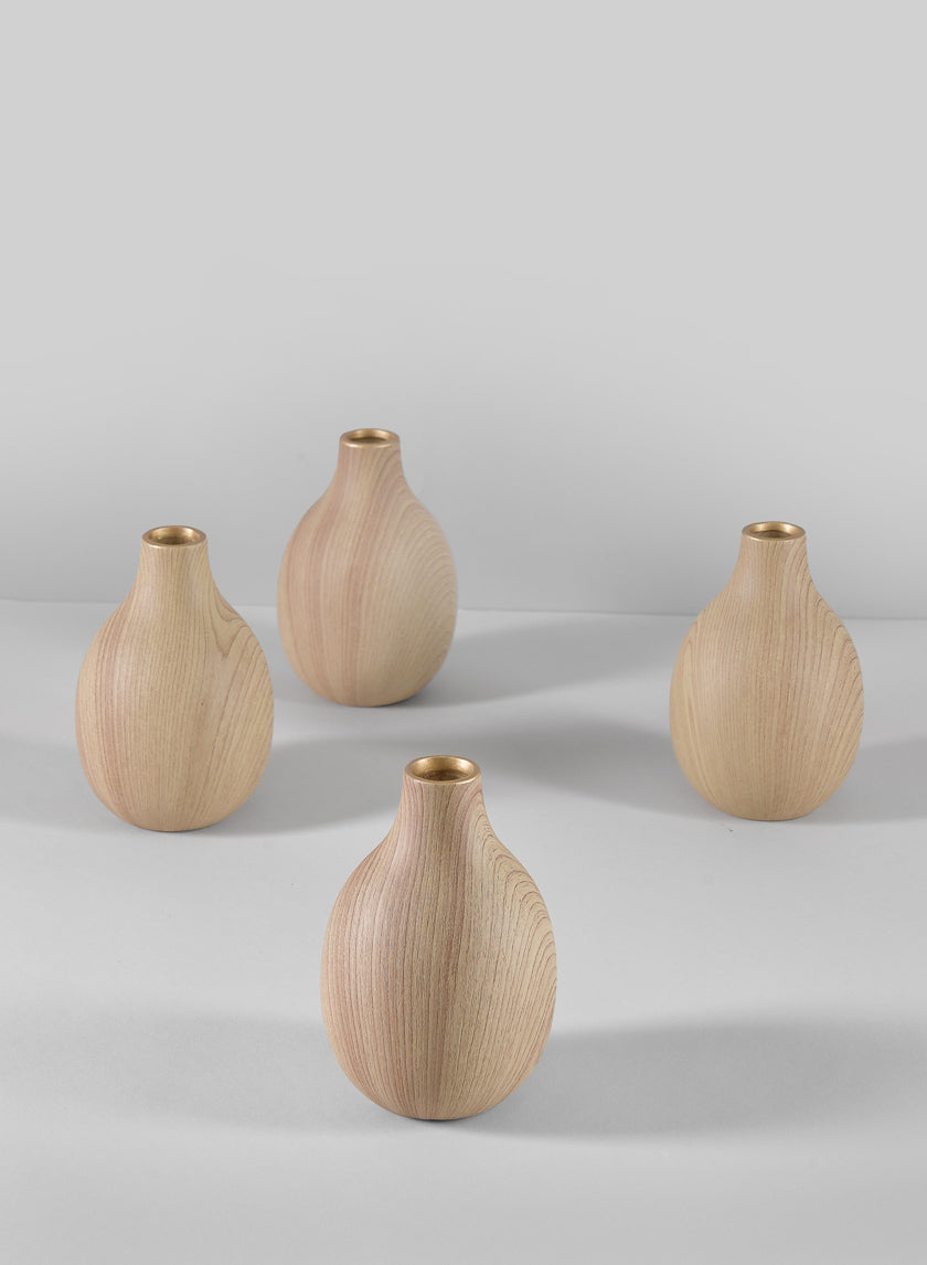 5in Tall Asagao Natural Wood Look Ceramic Bud Vase Decor Jamaligarden