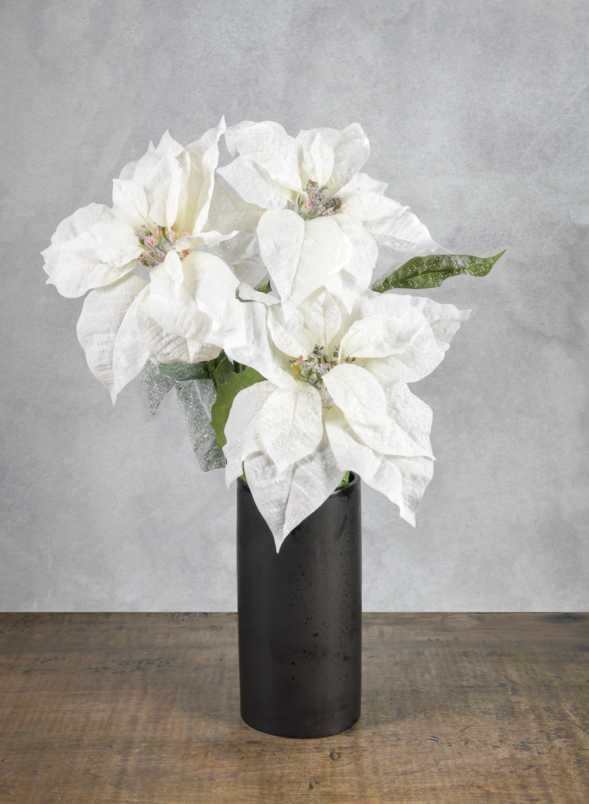 26in Long Glitter Frost Poinsettia Spray Decor Jamaligarden