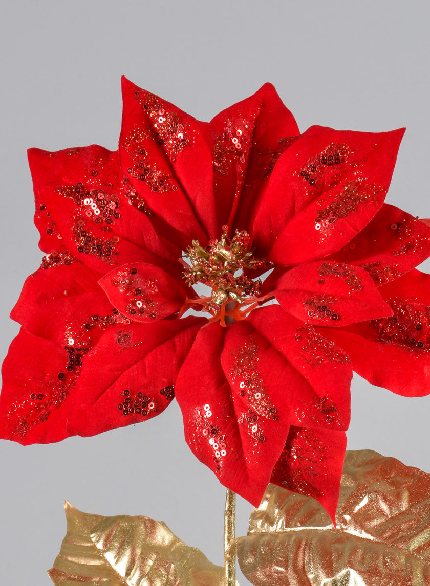 26in Long Red Poinsettia Spray Decor Jamaligarden