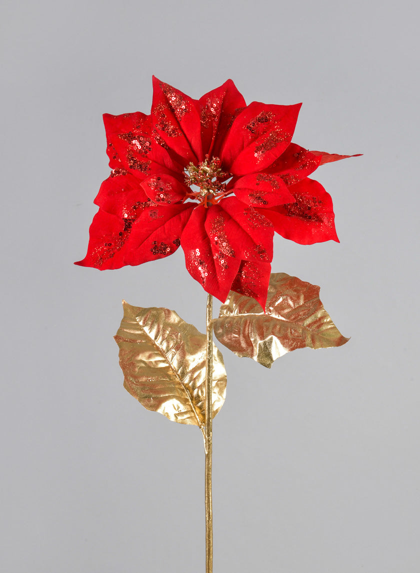26in Long Red Poinsettia Spray Decor Jamaligarden