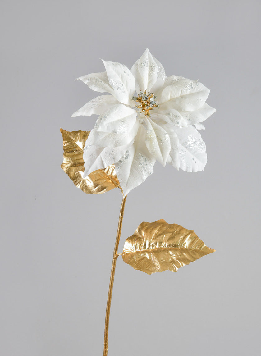 26in Long White Poinsettia Spray Decor Jamaligarden