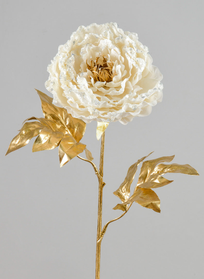 16in Long White Peony Spray Decor Jamaligarden