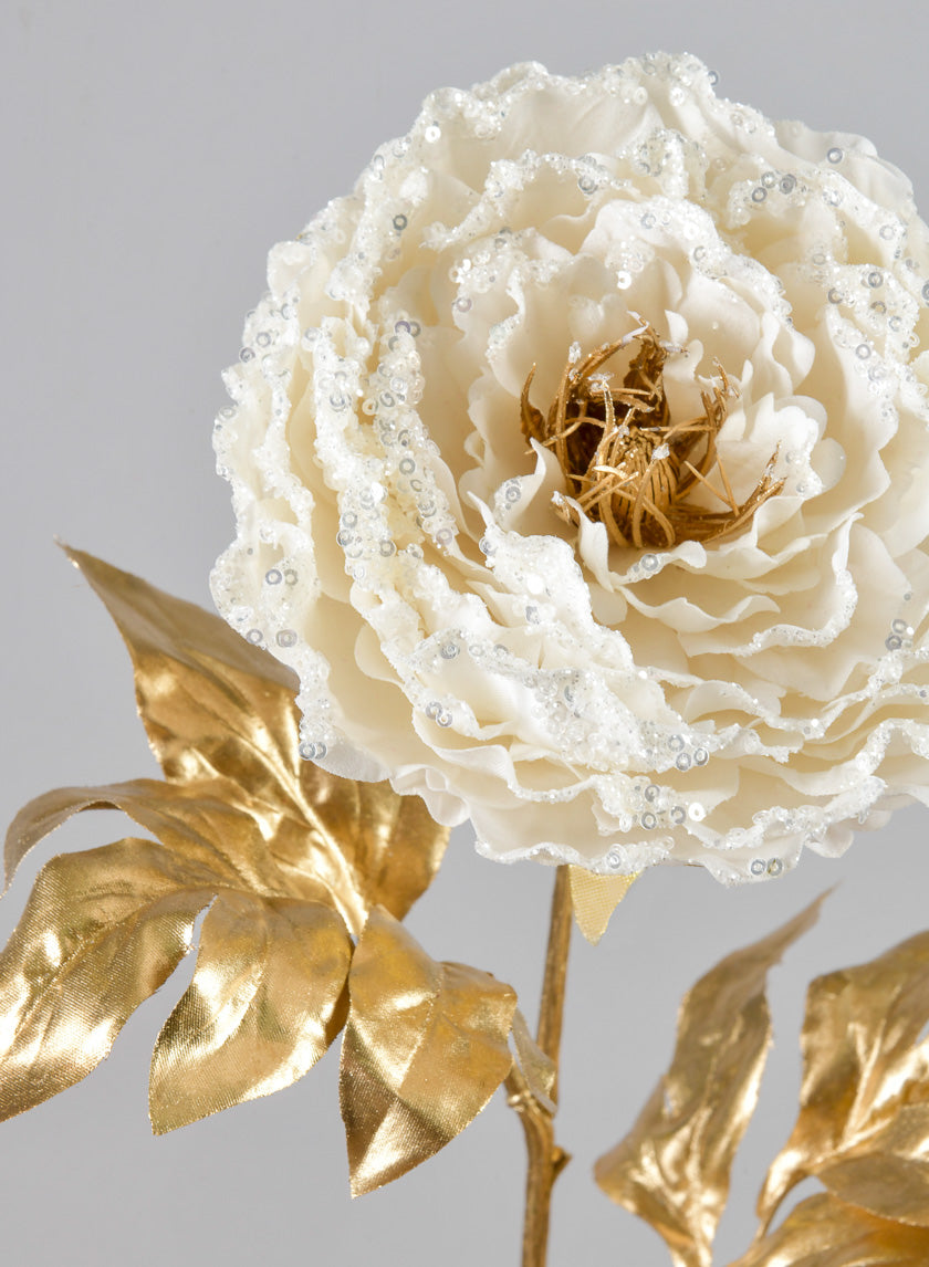 16in Long White Peony Spray Decor Jamaligarden