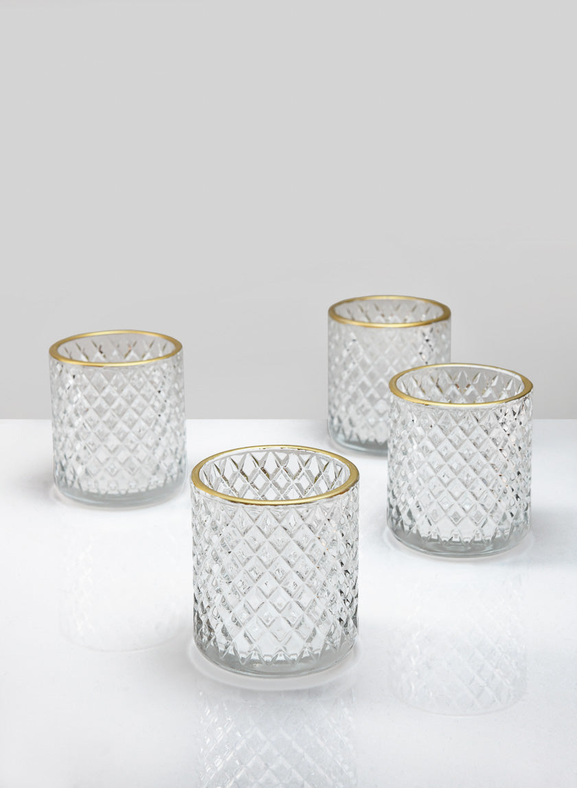 3.5in Tall Brilliant Gold Rim Glass Votive Holder Decor Jamaligarden