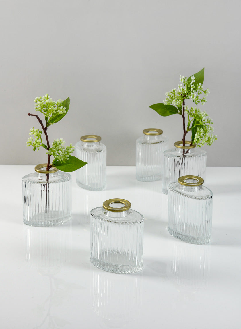 3in Tall Petit Gold Rim Oval Glass Bud Vase Decor Jamaligarden