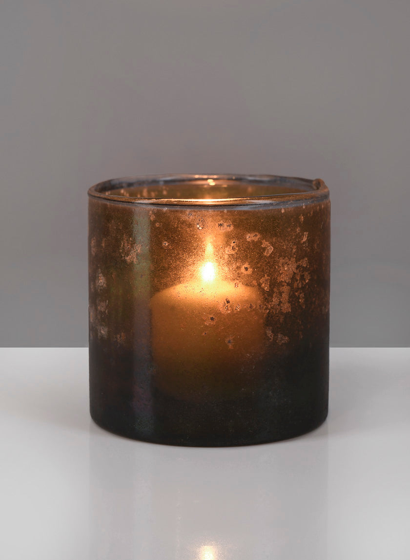 4 1/8in Tall Mesopotamia Bronze Glass Votive Holder Decor Jamaligarden