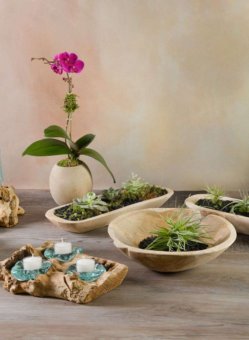 12in Wide Makassar Teak Dish Wood Bowl Decor Jamaligarden