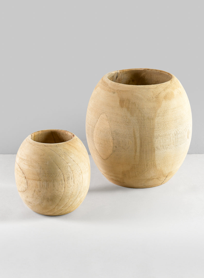 8in Tall Jaya Teak Fishbowl Wood Vase Decor Jamaligarden