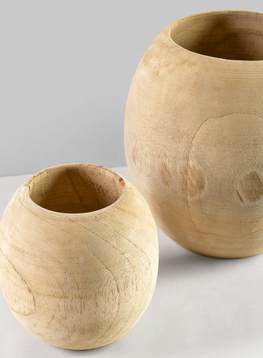 8in Tall Jaya Teak Fishbowl Wood Vase Decor Jamaligarden
