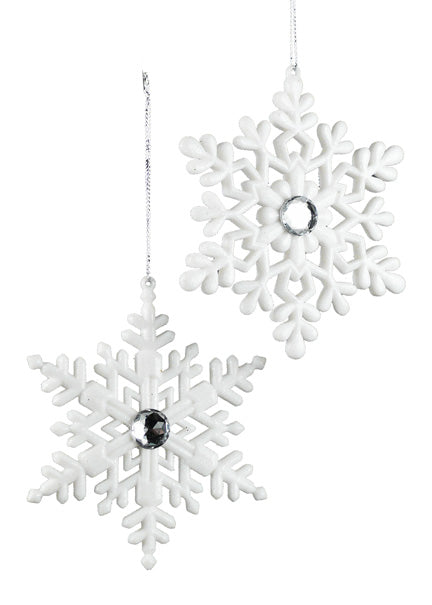 4 3/4in White Glitter Jeweled Snowflakes Decor Jamaligarden