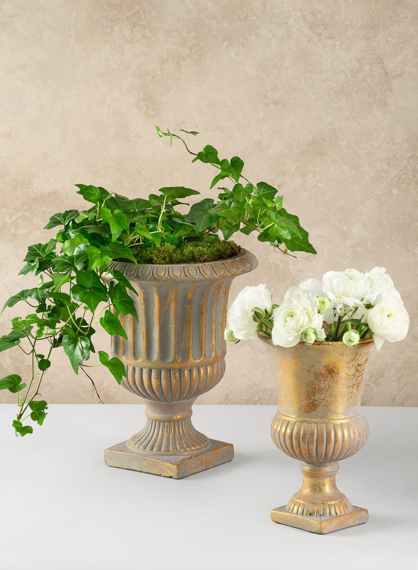 Avignon Antique Gold Leaf Cement Urn Decor Jamaligarden