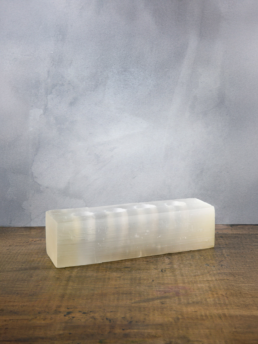 12.5in Long Moroccan Selenite Log For 4 Tea Lights Decor Jamaligarden