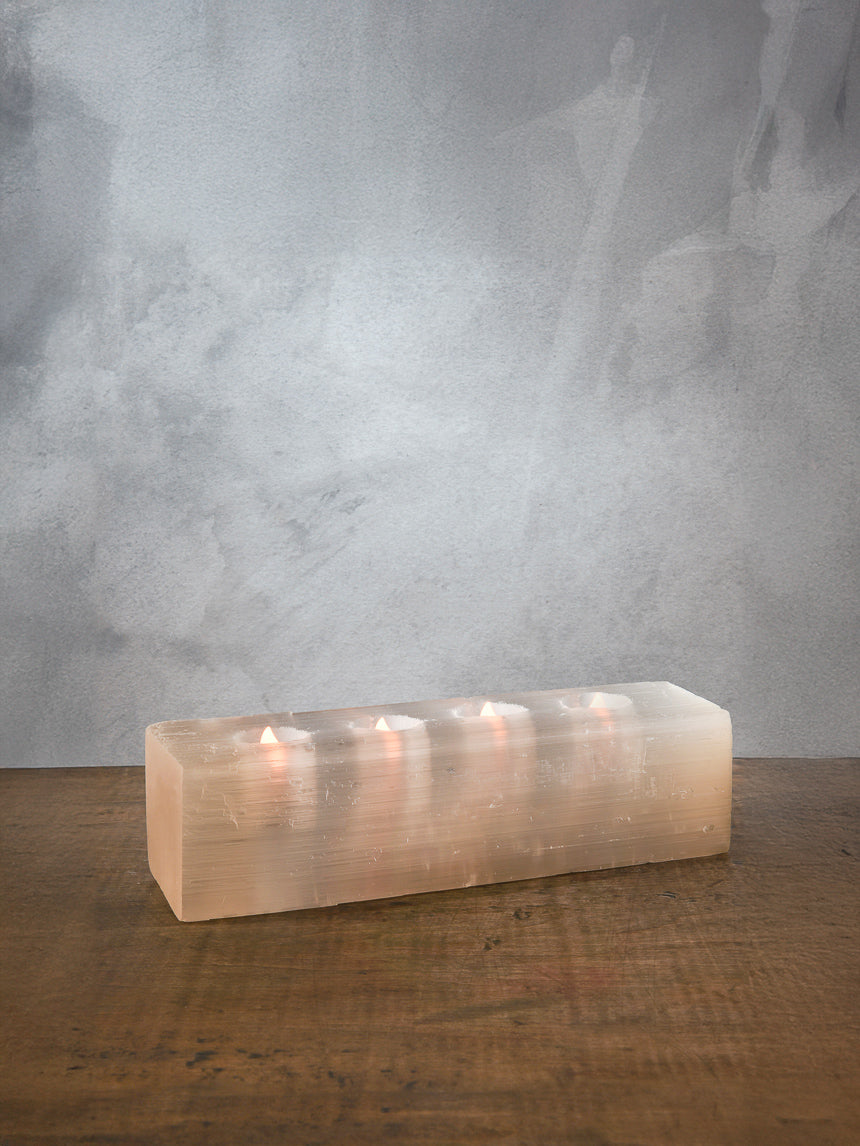 12.5in Long Moroccan Selenite Log For 4 Tea Lights Decor Jamaligarden