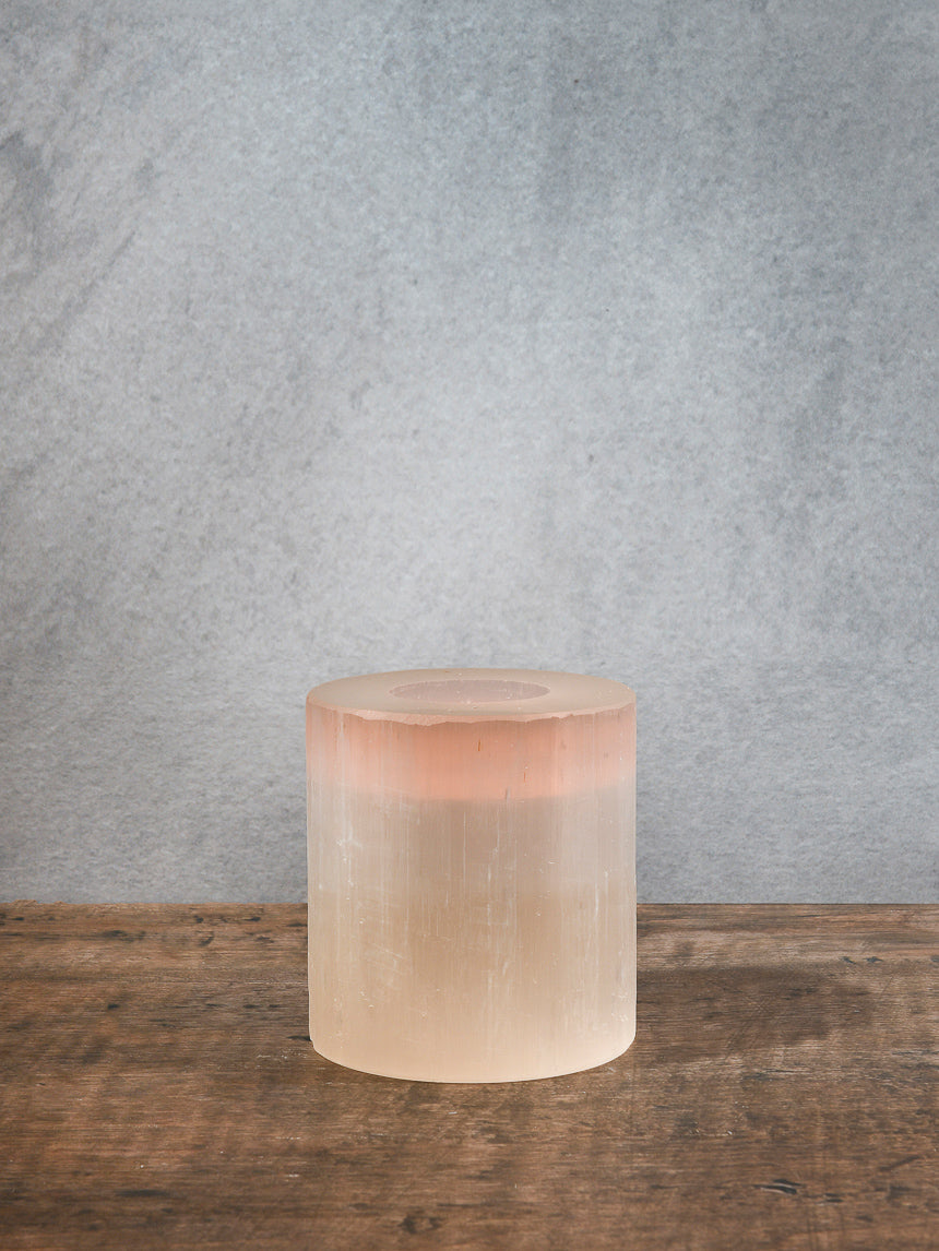 3in Wide Moroccan Selenite Trunk Votive Decor Jamaligarden