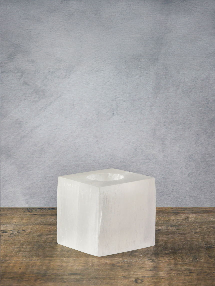 3in Cube Selenite Candle Holder Decor Jamaligarden