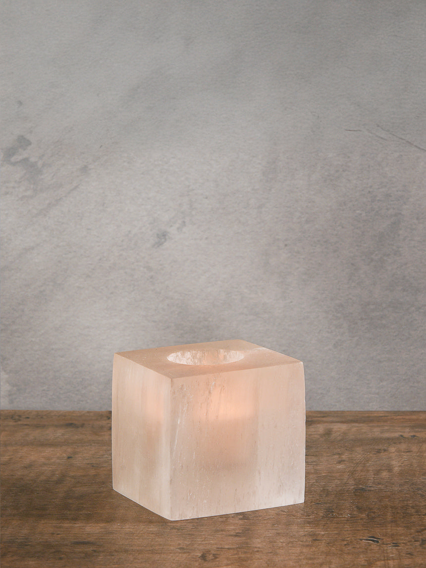 3in Cube Selenite Candle Holder Decor Jamaligarden