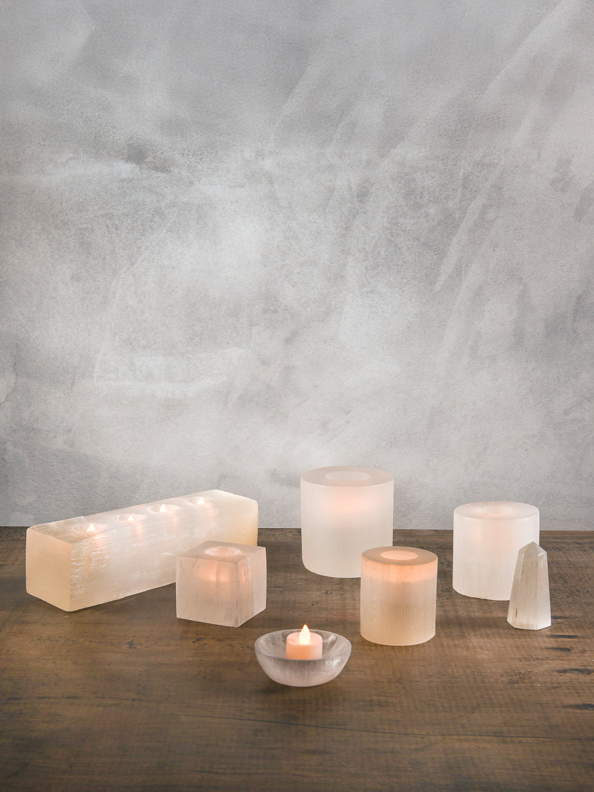 3in Cube Selenite Candle Holder Decor Jamaligarden
