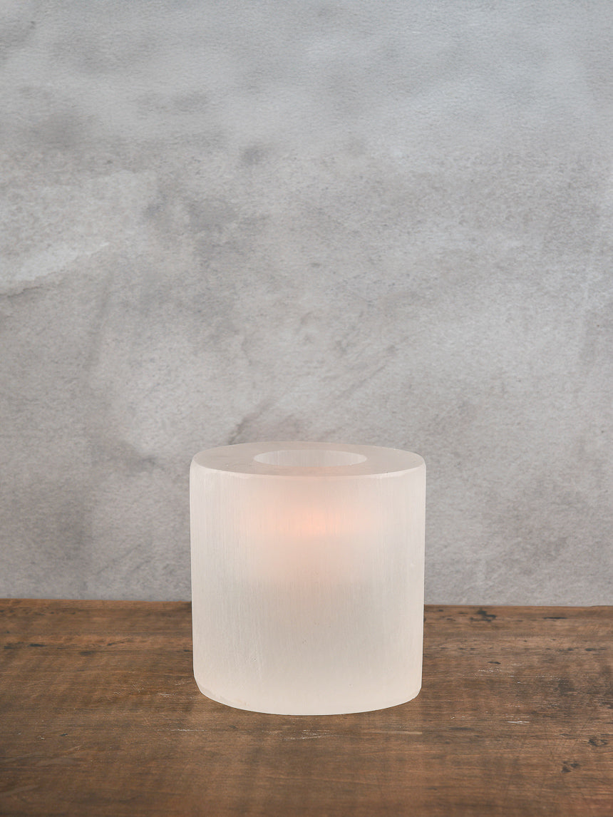 5in Wide Moroccan Selenite Trunk Votive Decor Jamaligarden