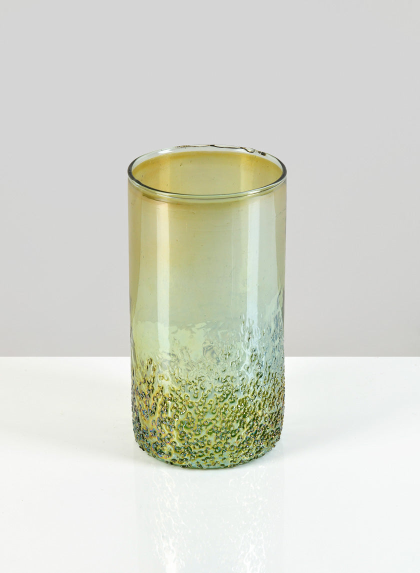 6in Tall Strasbourg Speckled Green Luster Glass Cylinder Decor Jamaligarden