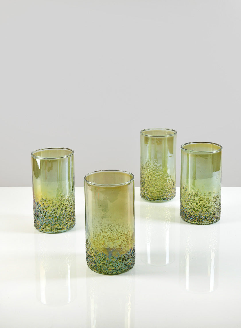 6in Tall Strasbourg Speckled Green Luster Glass Cylinder Decor Jamaligarden