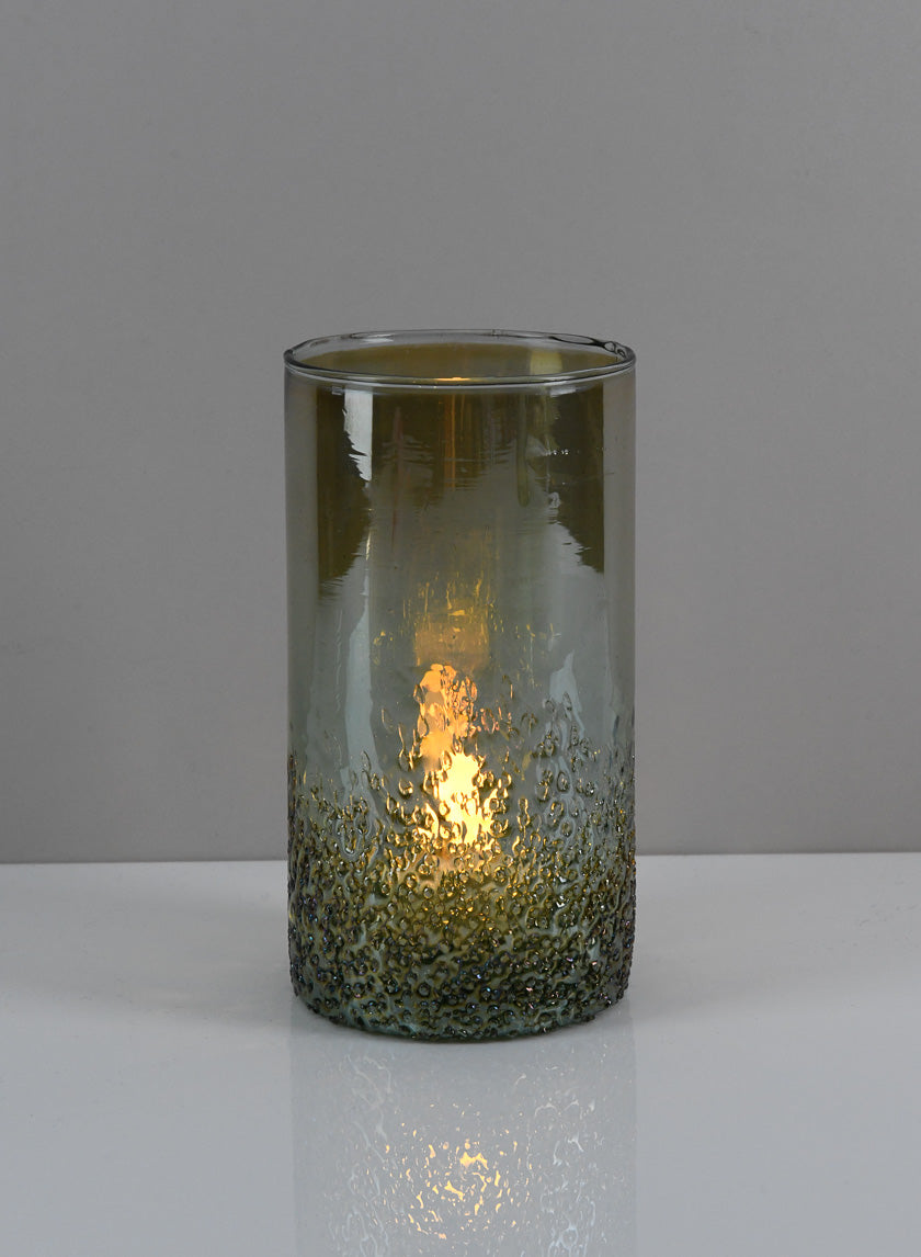 6in Tall Strasbourg Speckled Green Luster Glass Cylinder Decor Jamaligarden