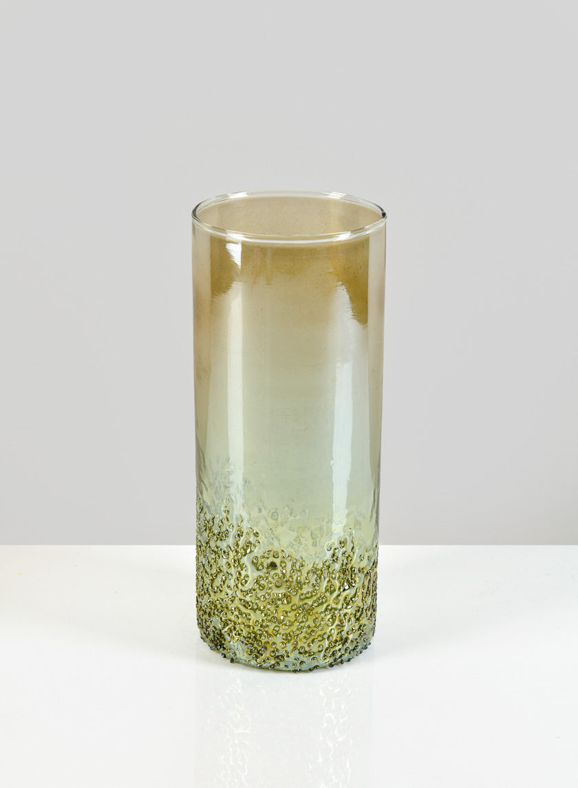 8in Tall Strasbourg Speckled Green Luster Glass Cylinder Decor Jamaligarden