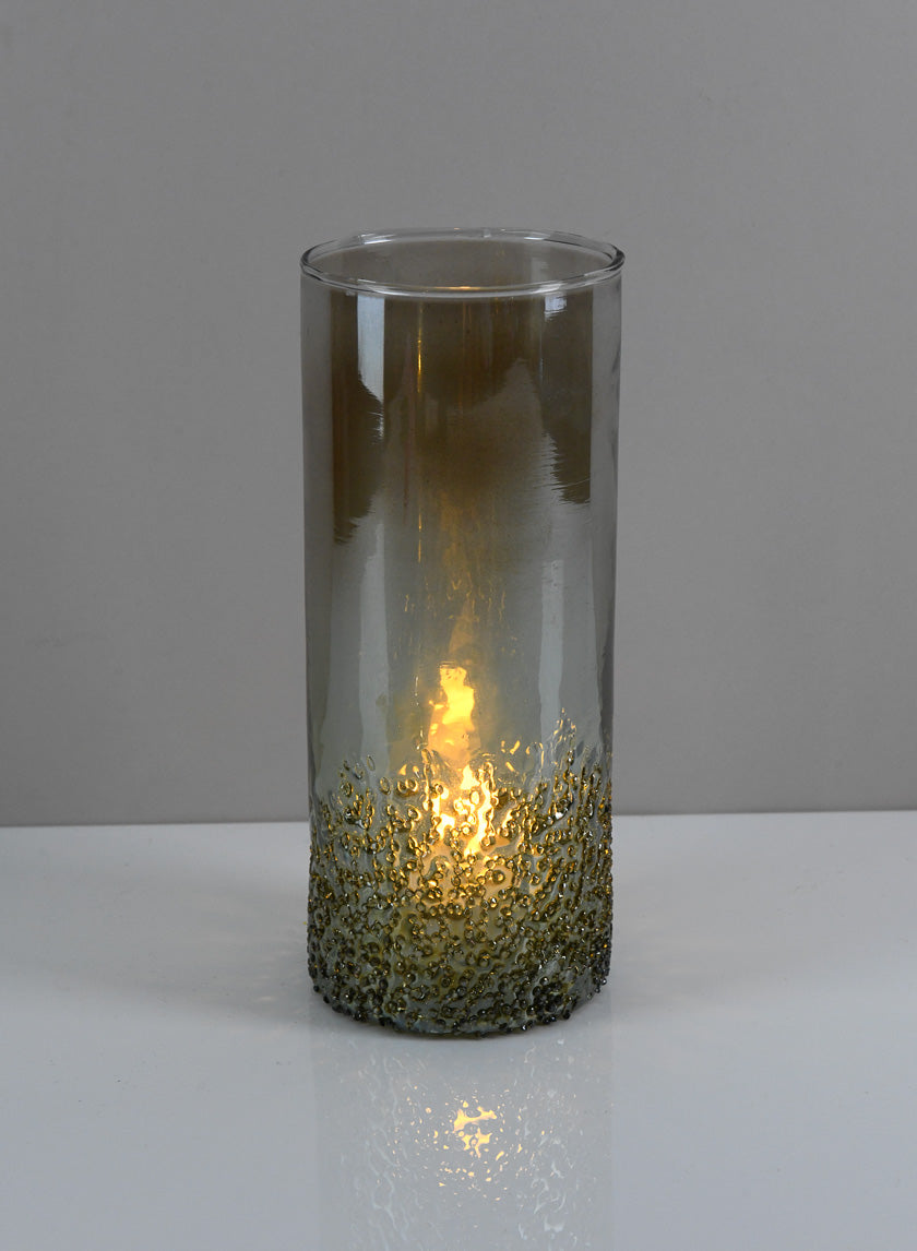 8in Tall Strasbourg Speckled Green Luster Glass Cylinder Decor Jamaligarden