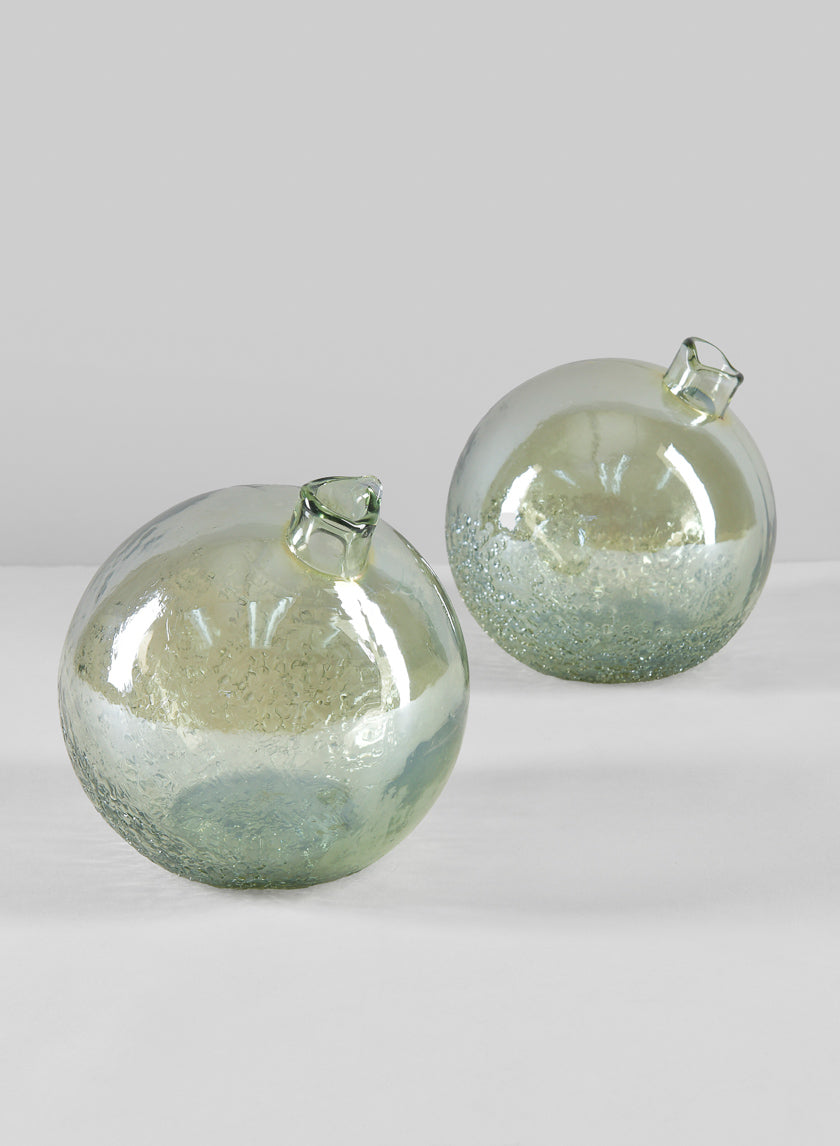 5in Wide Leila Tilted Speckled Luster Green Glass Ball Vase Decor Jamaligarden